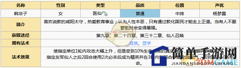 《元气封神》韩非子图鉴揭秘